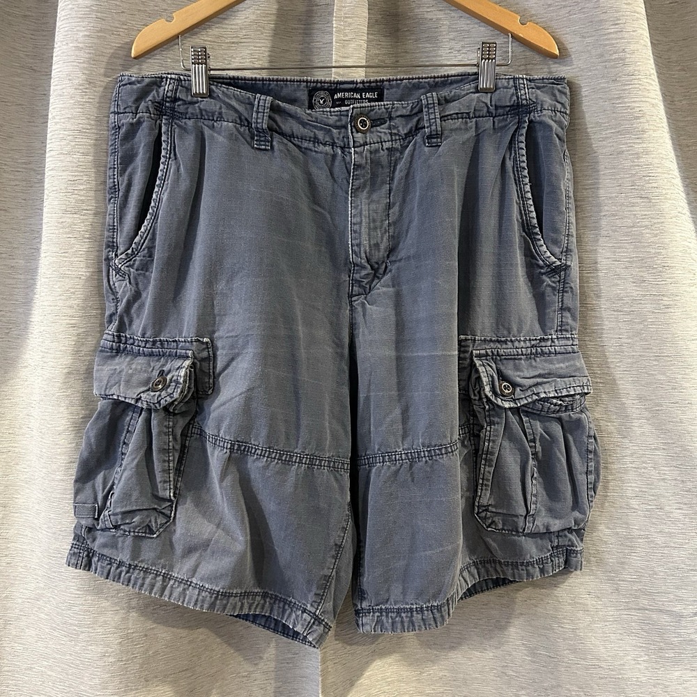 American Eagle Outfitters Cargo Shorts Mens‎ 36 Blue Gray Regular Fit Flat Front